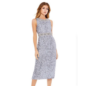 MAC DUGGAL 10739 Steel Gray Blue Embellished Sleeveless High Neck Midi Size 10